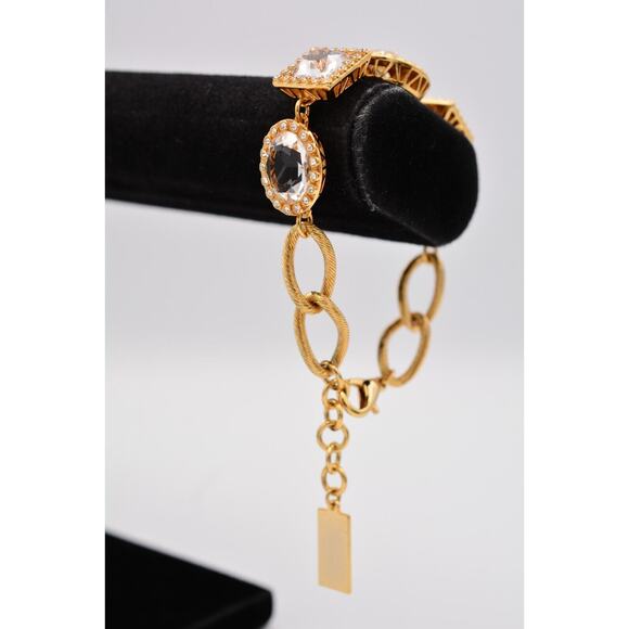 My Flat In London Jan Haedrich Bracelet Crystal Open Bezel Gold Signed BinAW - Picture 4 of 12